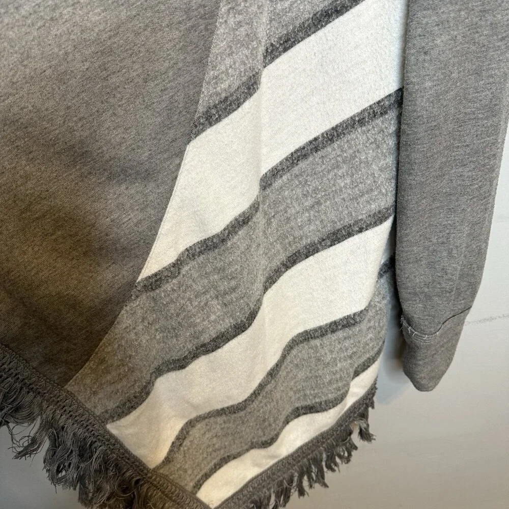 Anthropologie Saturday Sunday Cardigan Medium Gray Grey Fringe Striped - Picture 6 of 7